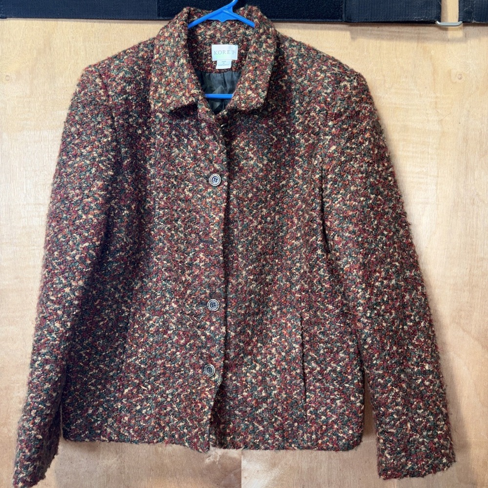 Vintage 90s Koret Confetti Boucle Jacket Artsy Art Teacher Boho Granny Size 12